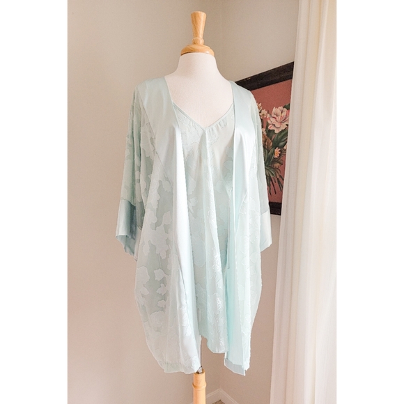 Vintage Sheer Floral Two Piece Robe & Slip Matching Set L.A. Intimates Nightgown - Picture 9 of 16